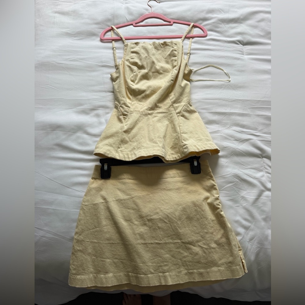 Free People Soft Yellow Two-Piece Peplum Top and Skirt Set